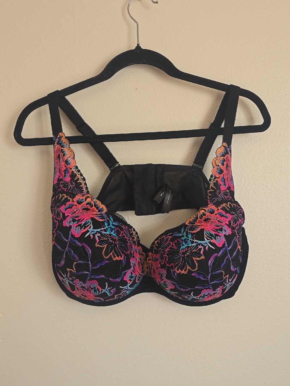 torrid Black Underwire Bra with Multicolor Floral Embroidery